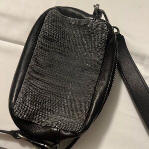 Brunello Cucinelli dark espresso leather with bead embellishments crossbody.